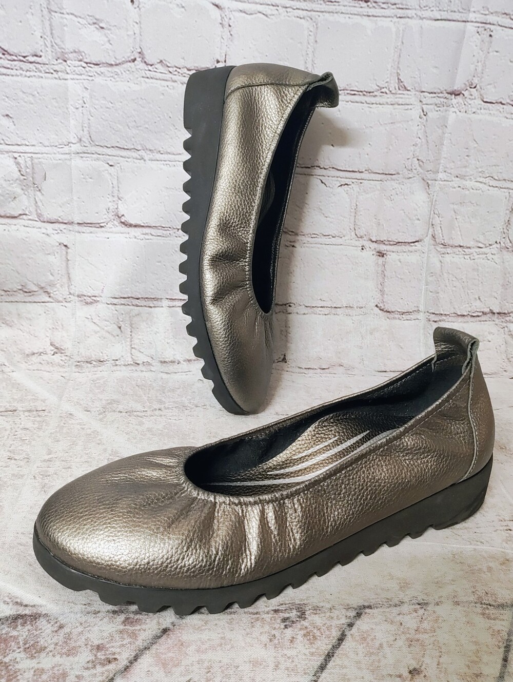 Aetrex Arch Support Brianna Pewter Metallic Grey Flats 8.5
